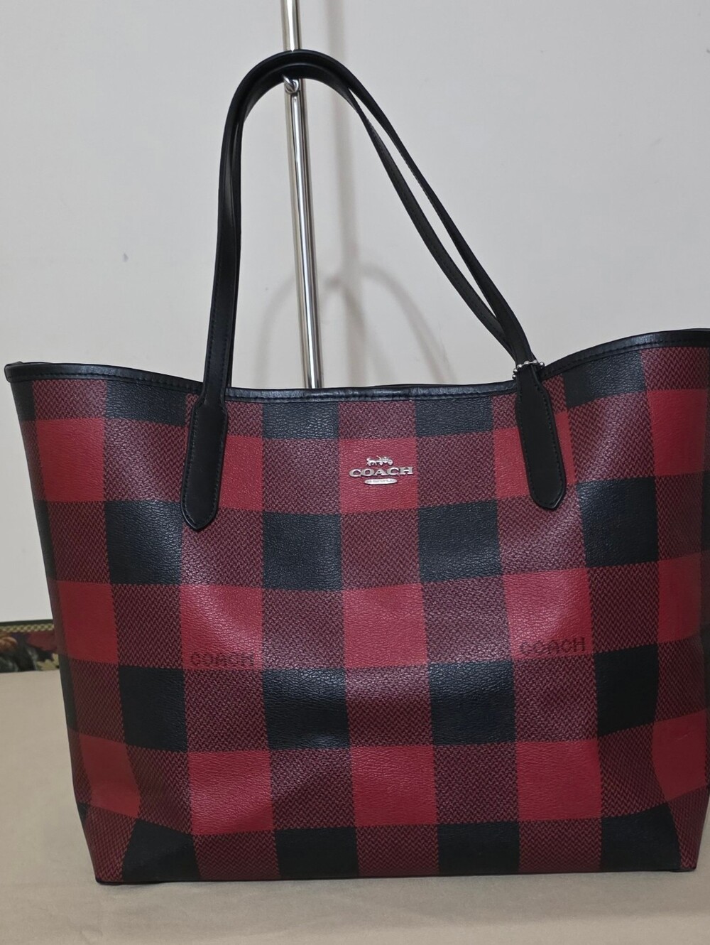 Coach Red & Black Buffalo Plaid Tote Bag